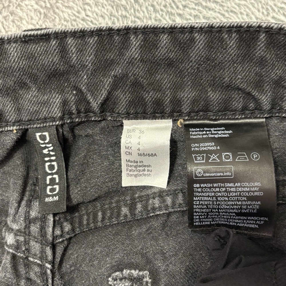 H&M Divided Womens Gray Distressed Wide Leg Jeans Size 4 EU36 Black Denim‎ - Picture 7 of 12